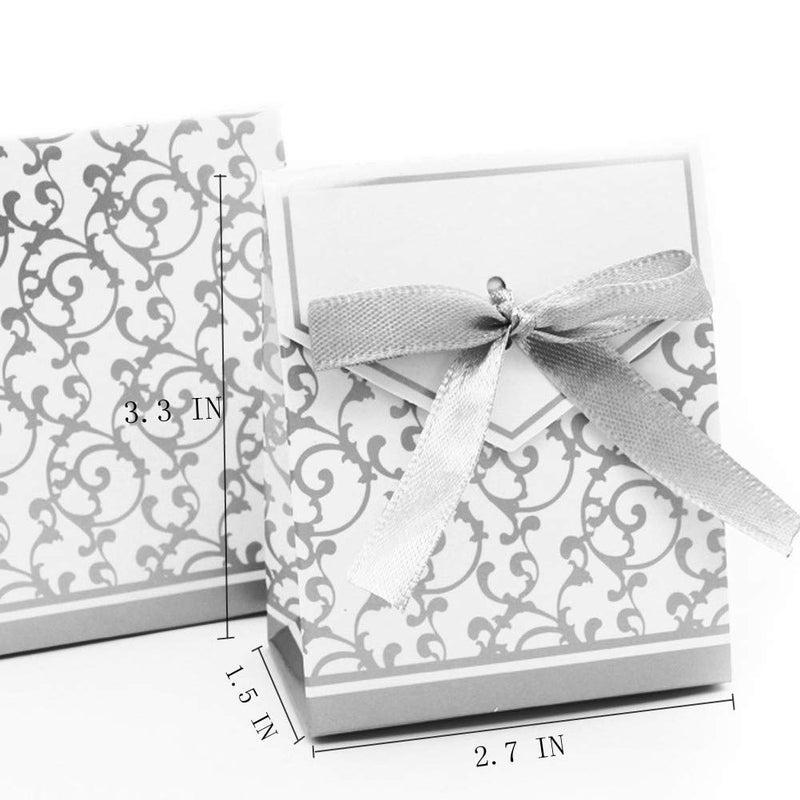 KUPOO صناديق حلوى KUPOO 50 قطعة، صناديق هدايا زفاف بشريط فضي، حقيبة حلوى، صندوق كعكة لتزيين حفلات الزفاف وعيد الفصح (فضي) - Image 2